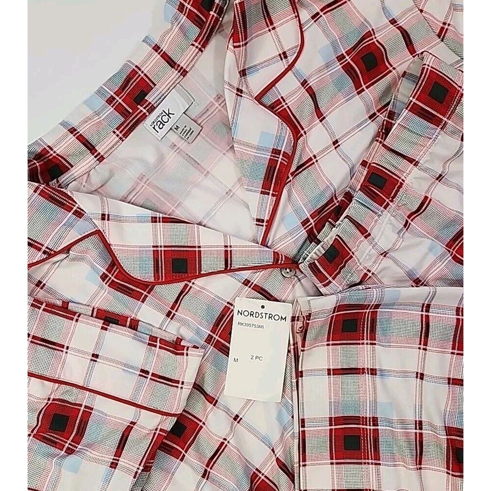 Nordstrom 2 Piece Pajama Set Women M Button L/S Shirt Pants Plaid Soft Stretch